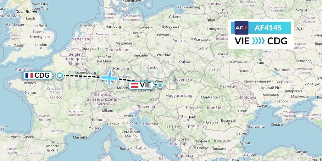 AF4145 Air France Flight Map: Vienna to Paris