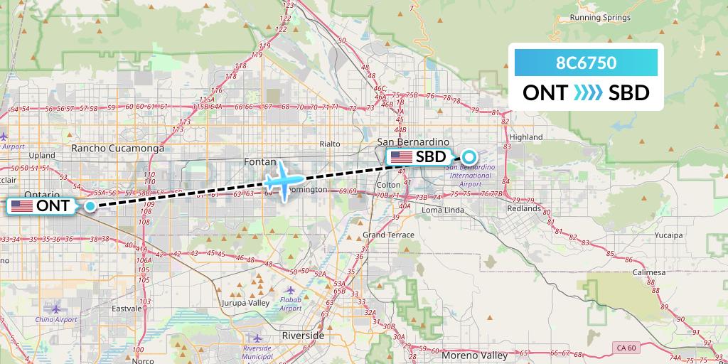 8C6750 Air Transport International Flight Map: Ontario to San Bernardino