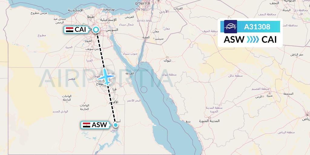 A31308 Aegean Airlines Flight Map: Aswan to Cairo