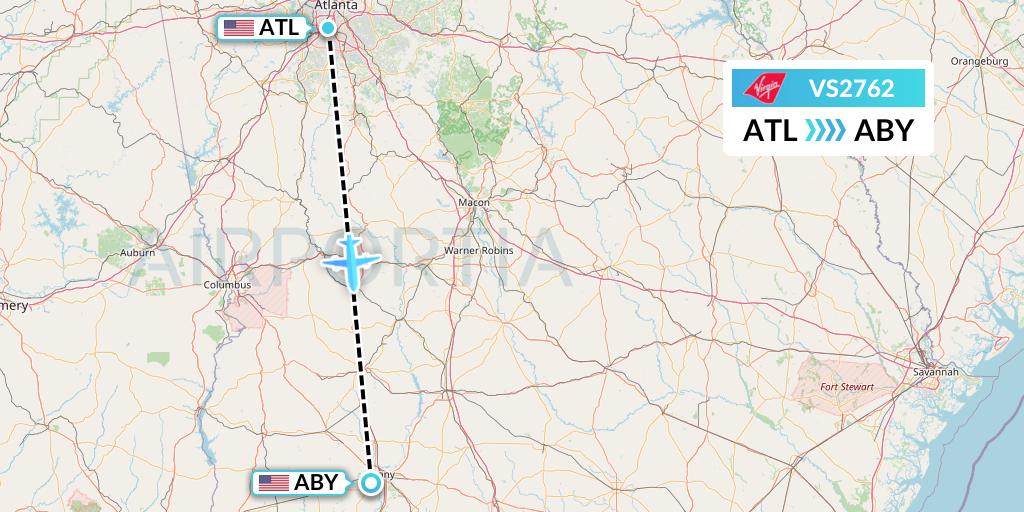 VS2762 Virgin Atlantic Airways Flight Map: Atlanta to Albany