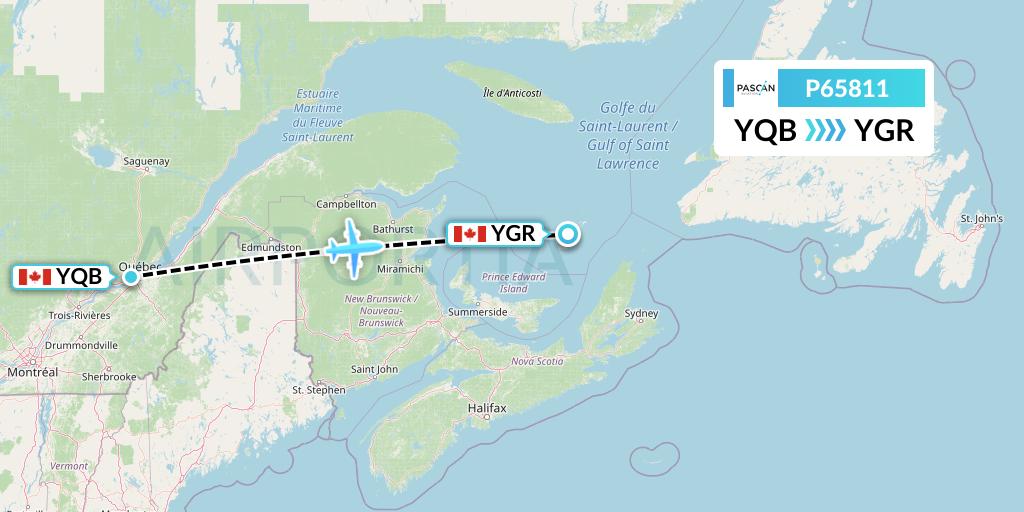 P65811 Pascan Aviation Flight Map: Quebec to Iles-de-la-Madeleine