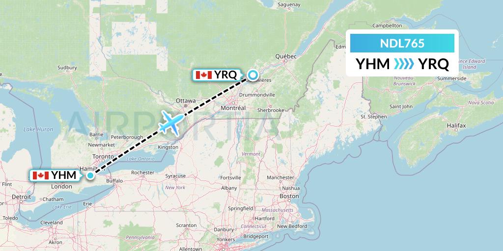 NDL765 Chrono Aviation Flight Map: Hamilton to Trois-Rivieres