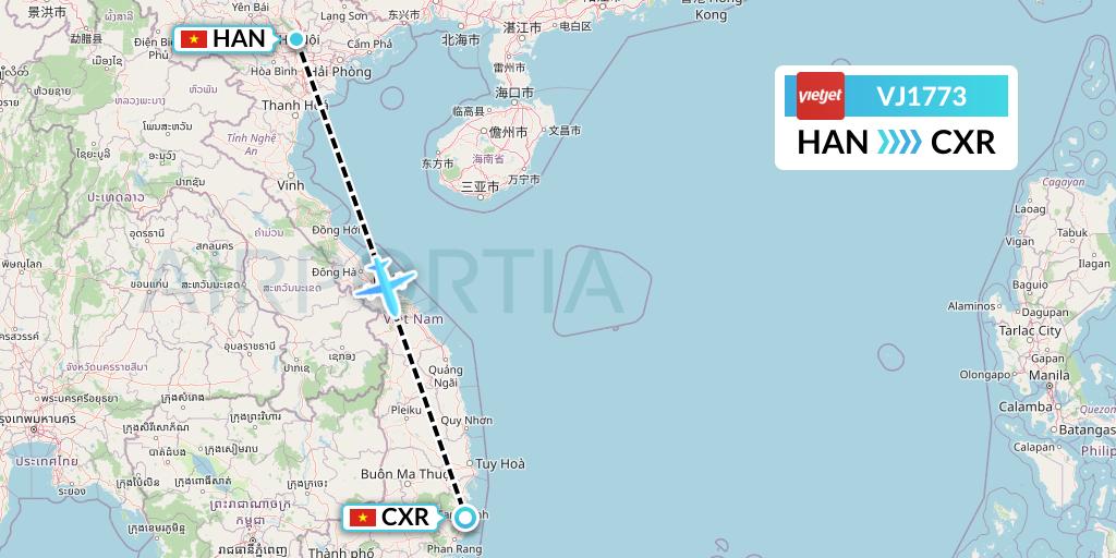VJ1773 VietJet Air Flight Map: Hanoi to Nha Trang