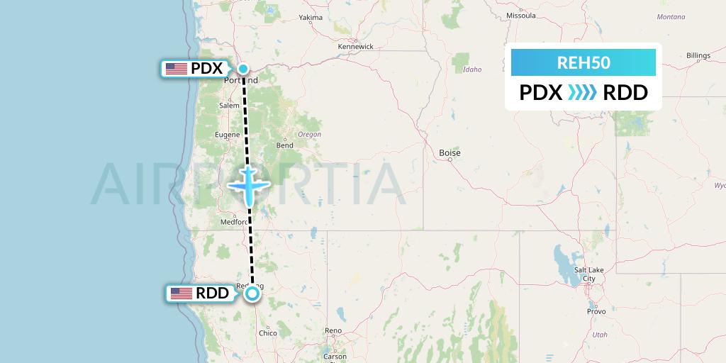 REH50 Reach Air Medical Services Flight Map: Portland to Redding