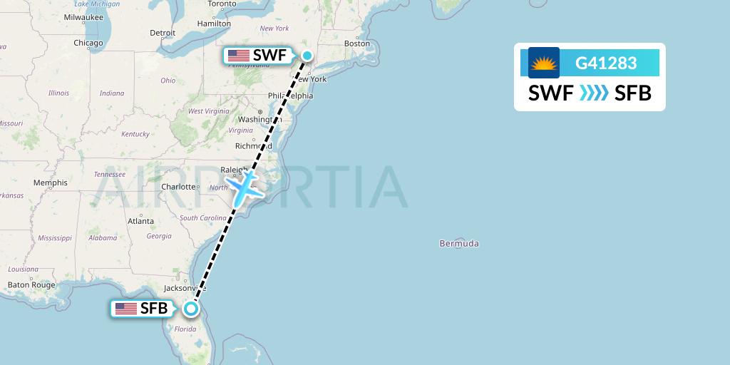 G41283 Allegiant Air Flight Map: Newburgh to Orlando