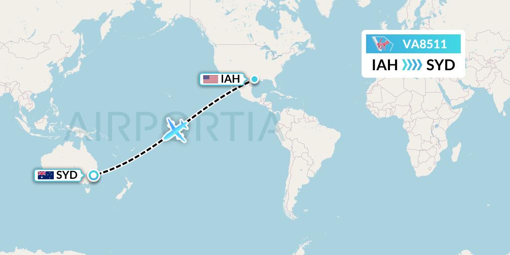 VA8511 Virgin Australia Flight Map: Houston to Sydney