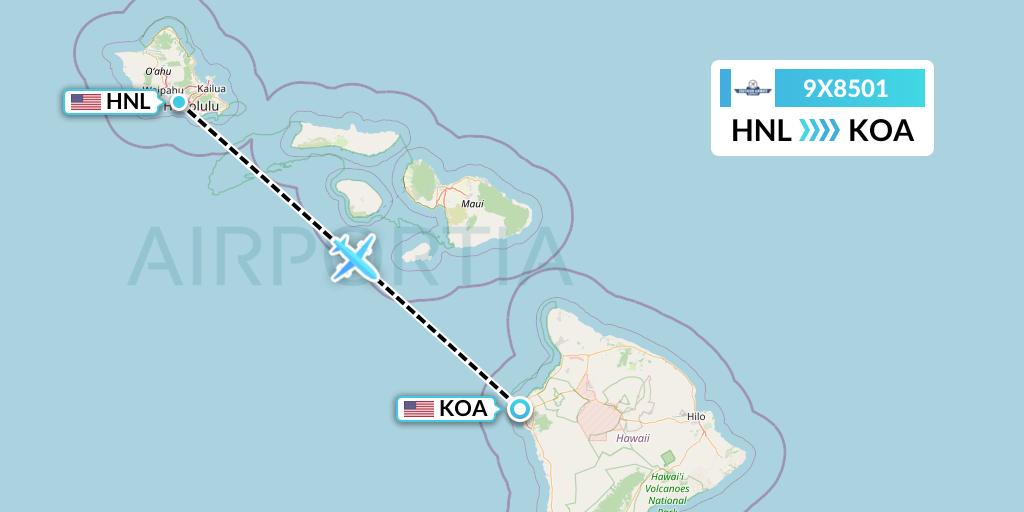 9X8501 Southern Airways Express Flight Map: Honolulu to Kailua-Kona