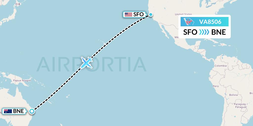 VA8506 Virgin Australia Flight Map: San Francisco to Brisbane