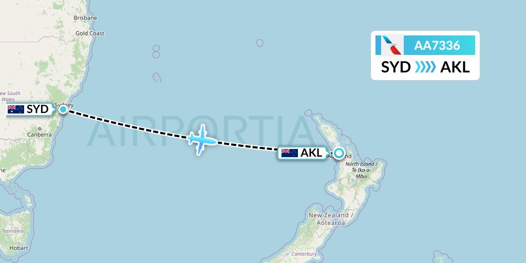 AA7336 American Airlines Flight Map: Sydney to Auckland