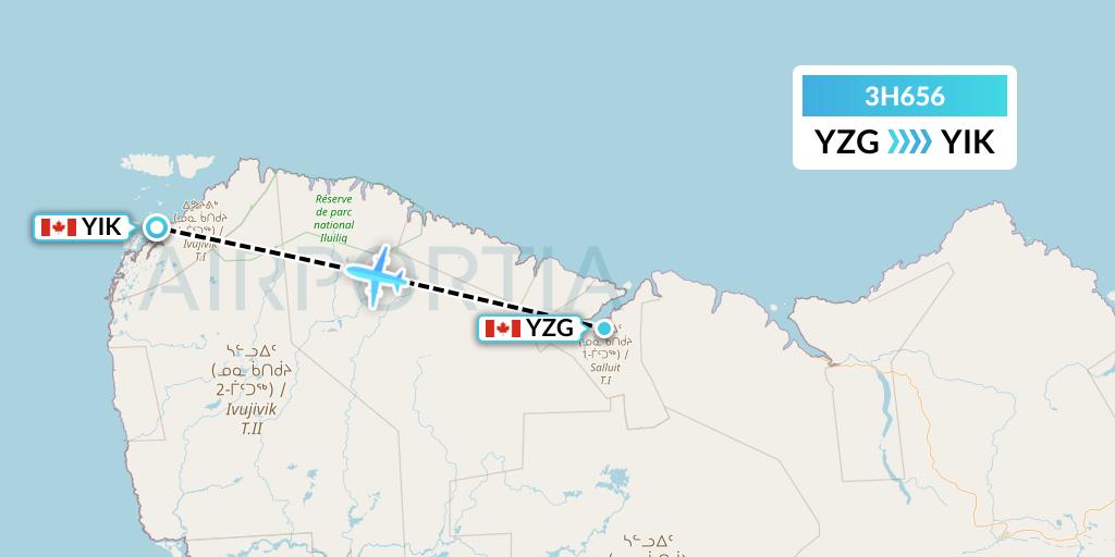 3H656 Air Inuit Flight Map: Salluit to Ivujivik