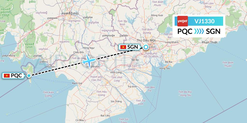 VJ1330 VietJet Air Flight Map: Phu Quoc to Ho Chi Minh City