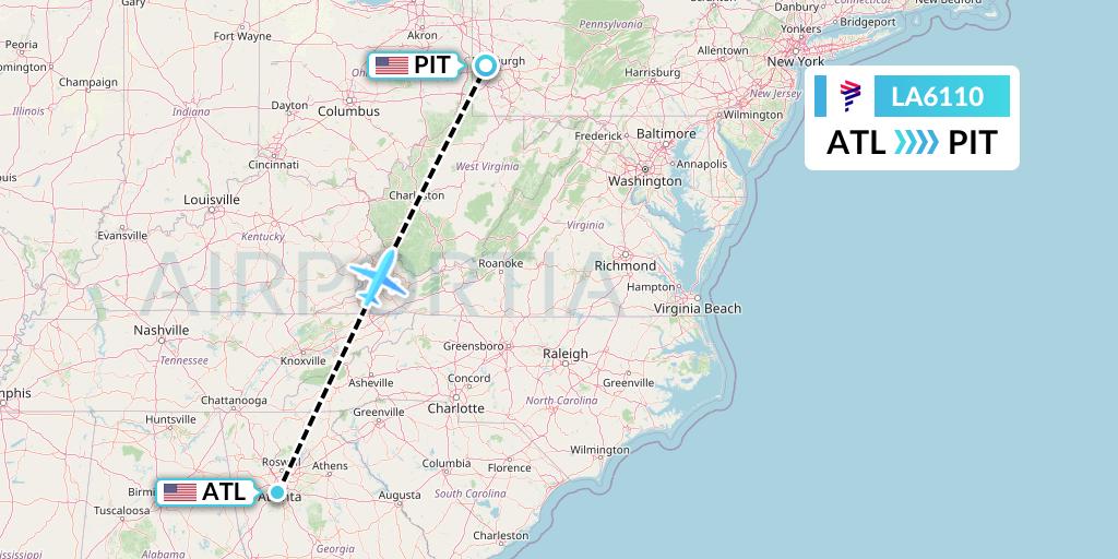 LA6110 LAN Airlines Flight Map: Atlanta to Pittsburgh