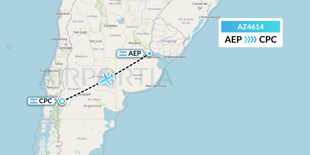 AZ4614 ITA Airways Flight Map: Buenos Aires to San Martin de los Andes