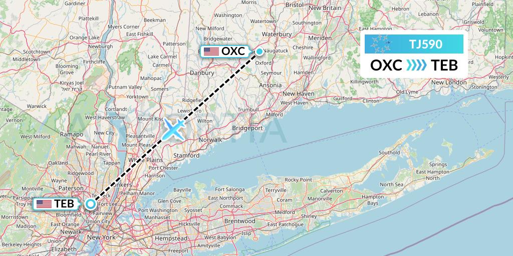 TJ590 Tradewind Aviation Flight Map: Oxford to Teterboro