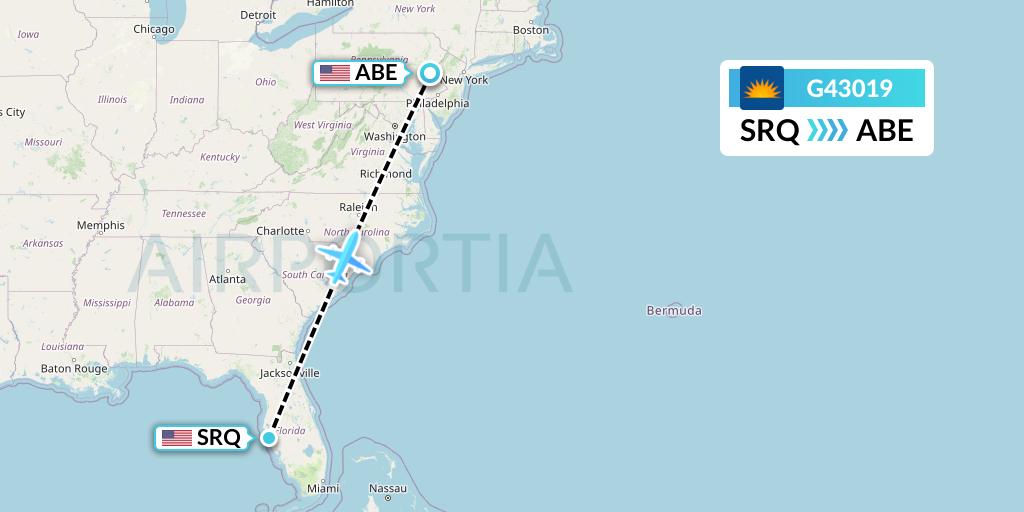 G43019 Allegiant Air Flight Map: Sarasota to Allentown