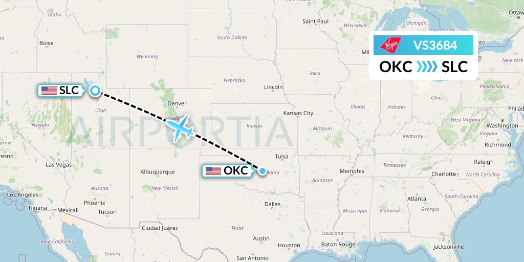 VS3684 Virgin Atlantic Airways Flight Map: Oklahoma City to Salt Lake City