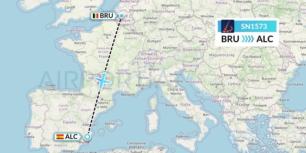 SN1573 Brussels Airlines Flight Map: Brussels to Alicante