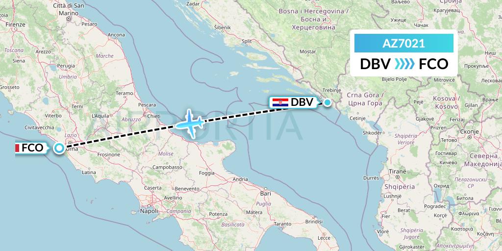 AZ7021 ITA Airways Flight Map: Dubrovnik to Rome
