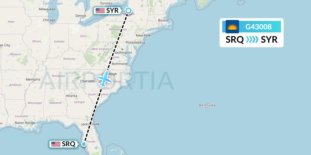 G43008 Allegiant Air Flight Map: Sarasota to Syracuse
