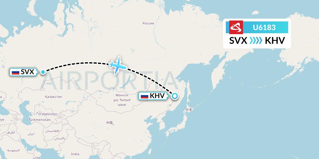 U6183 Ural Airlines Flight Map: Yekaterinburg to Khabarovsk