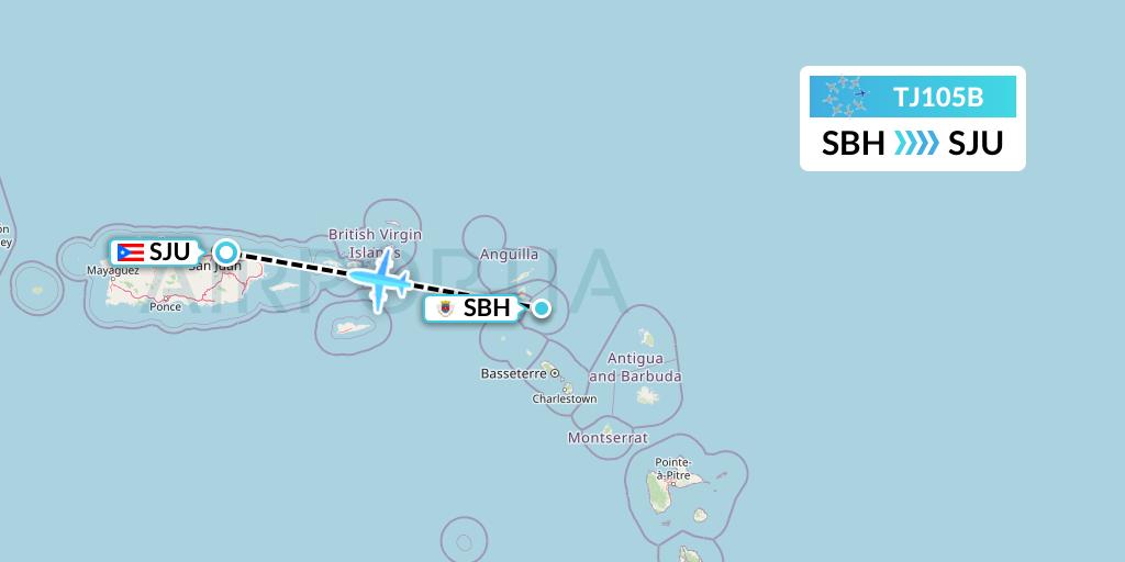 TJ105B Tradewind Aviation Flight Map: St. Jean to San Juan