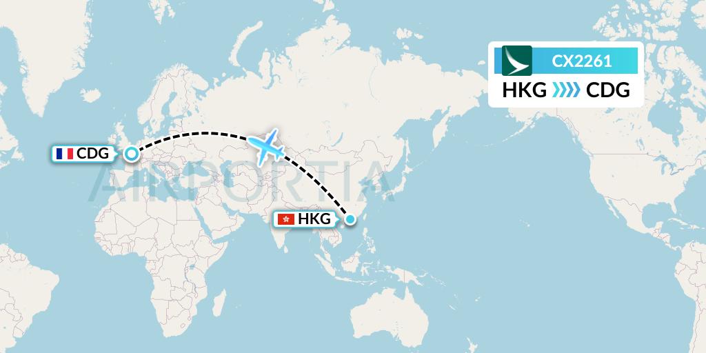 CX2261 Cathay Pacific Flight Map: Hong Kong to Paris