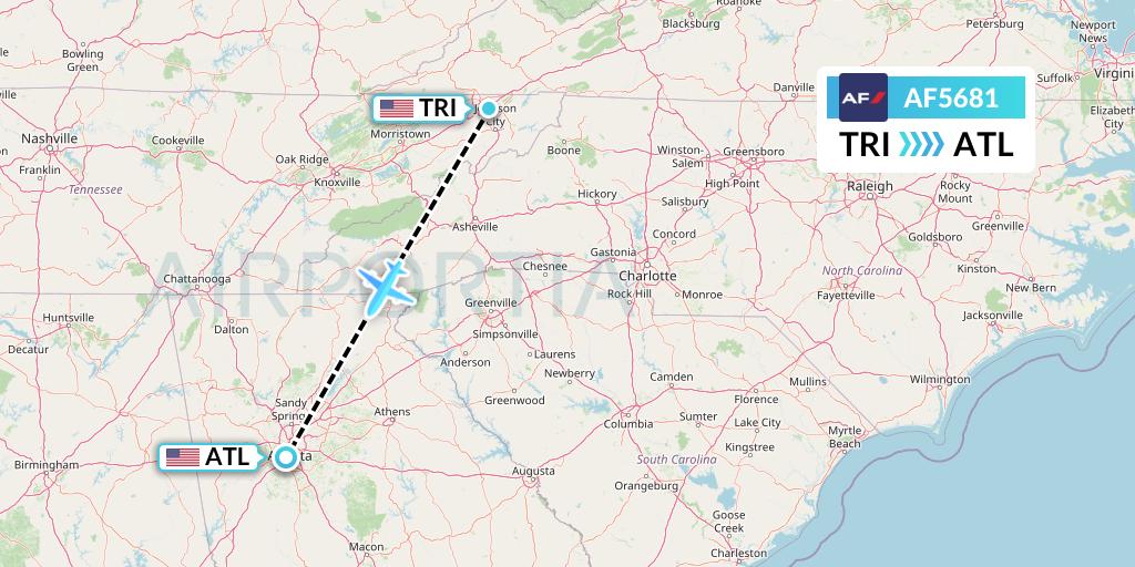 AF5681 Air France Flight Map: Blountville to Atlanta