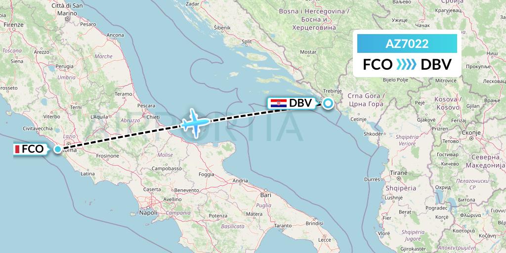 AZ7022 ITA Airways Flight Map: Rome to Dubrovnik
