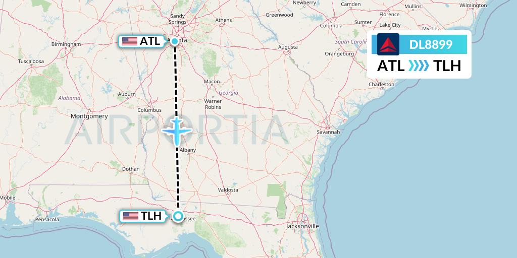 DL8899 Delta Air Lines Flight Map: Atlanta to Tallahassee