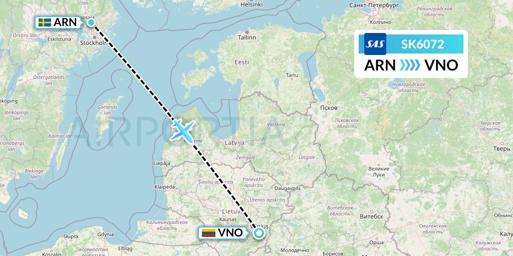SK6072 SAS Flight Map: Stockholm to Vilnius