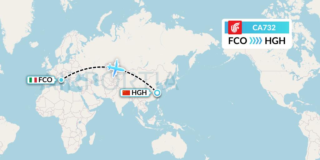 CA732 Air China Flight Map: Rome to Hangzhou