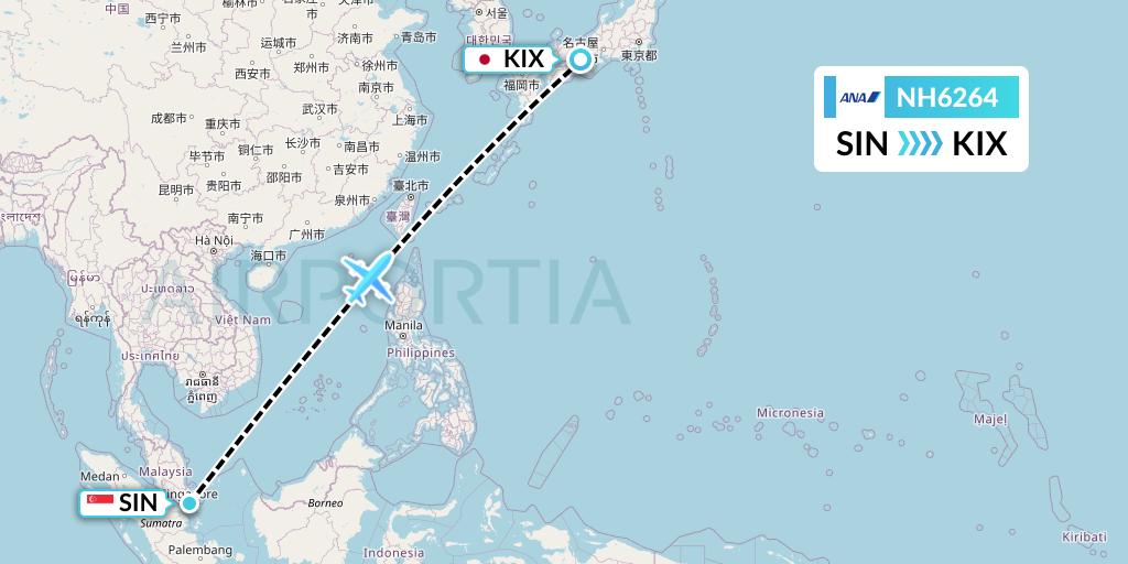 NH6264 All Nippon Airways Flight Map: Singapore to Osaka