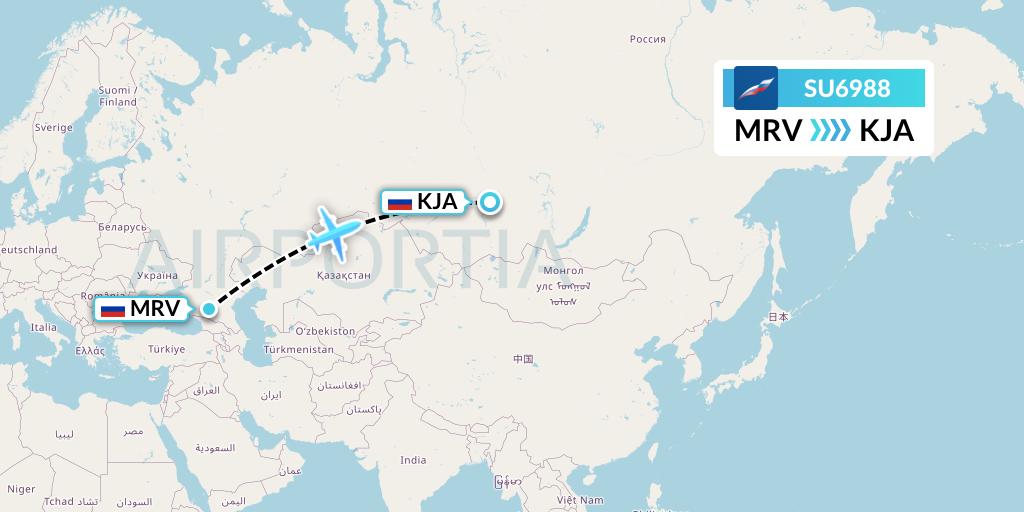 SU6988 Aeroflot Flight Map: Mineralnye Vody to Krasnoyarsk