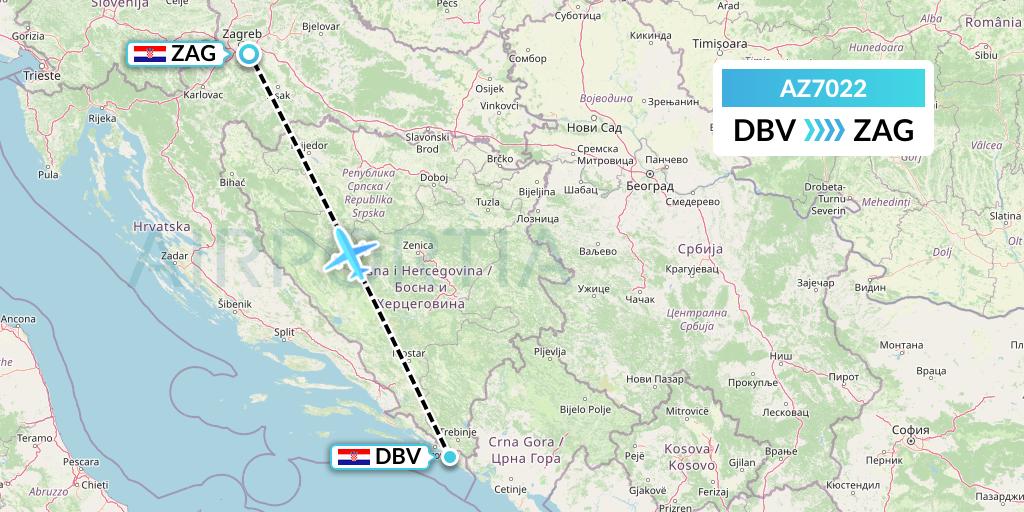 AZ7022 ITA Airways Flight Map: Dubrovnik to Zagreb