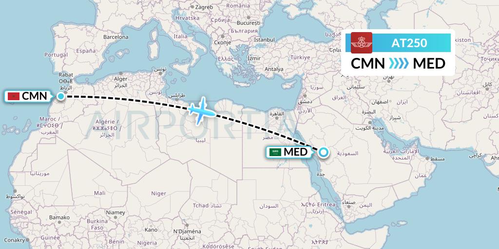 AT250 Royal Air Maroc Flight Map: Casablanca to Medina