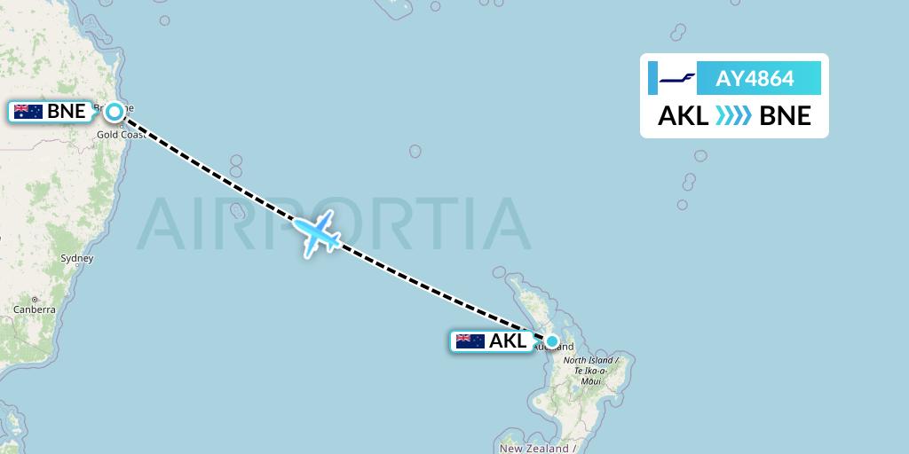 AY4864 Finnair Flight Map: Auckland to Brisbane
