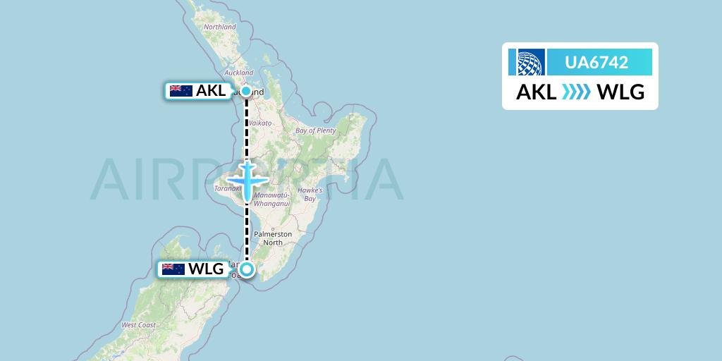 UA6742 United Airlines Flight Map: Auckland to Wellington