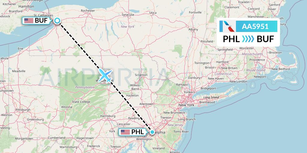 AA5951 American Airlines Flight Map: Philadelphia to Buffalo