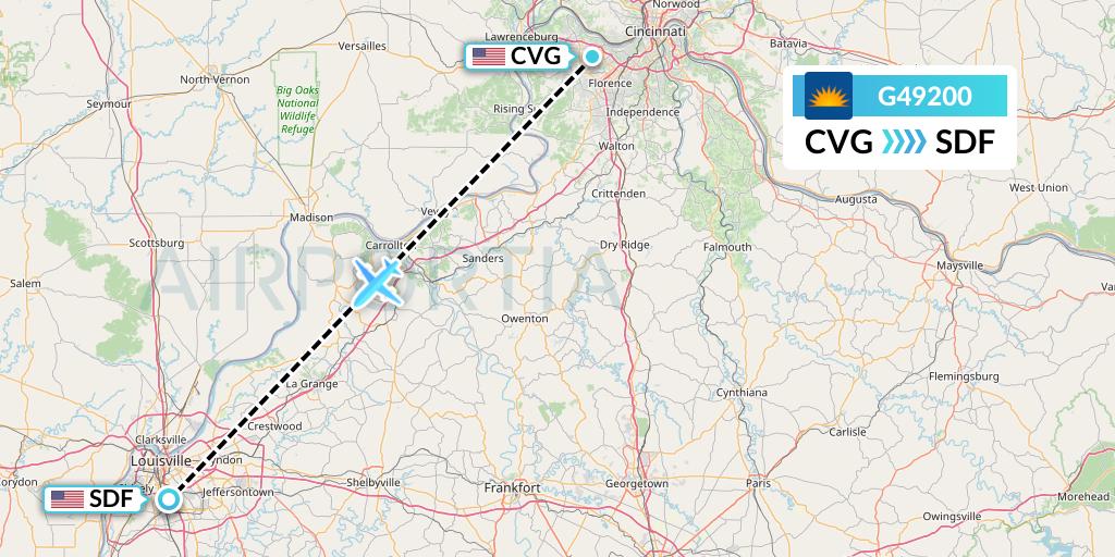 G49200 Allegiant Air Flight Map: Cincinnati to Louisville