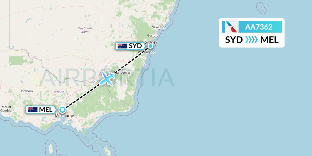 AA7362 American Airlines Flight Map: Sydney to Melbourne