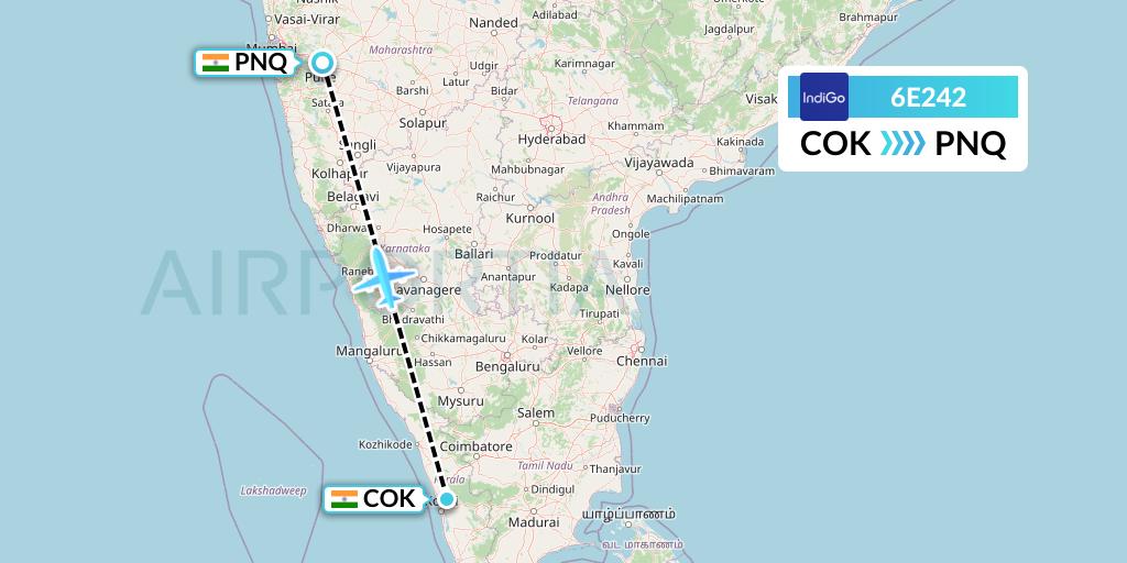 6E242 IndiGo Airlines Flight Map: Cochin to Pune