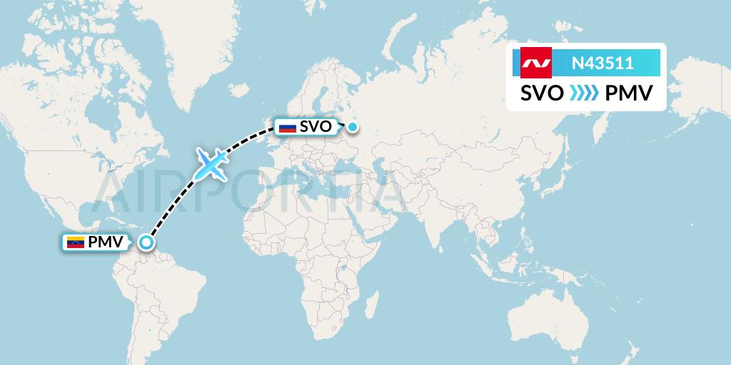 N43511 Nordwind Airlines Flight Map: Moscow to Porlamar