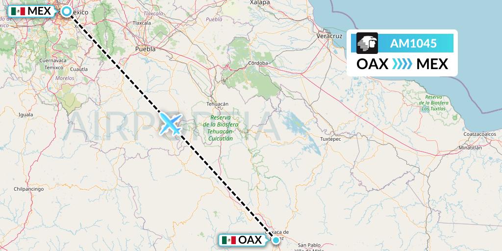 AM1045 Aeromexico Flight Map: Oaxaca to Mexico City