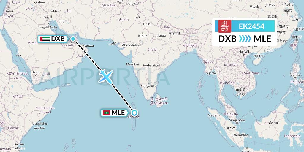 EK2454 Emirates Flight Map: Dubai to Male
