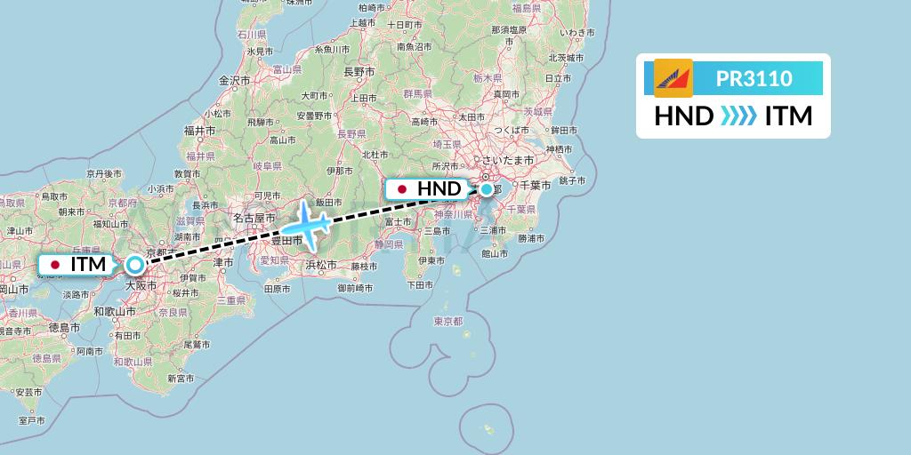 PR3110 Philippine Airlines Flight Map: Tokyo to Osaka