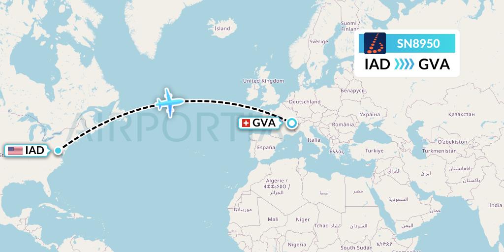 SN8950 Brussels Airlines Flight Map: Washington to Geneva
