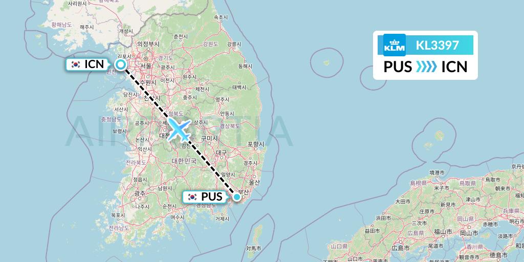 KL3397 KLM Flight Map: Busan to Seoul