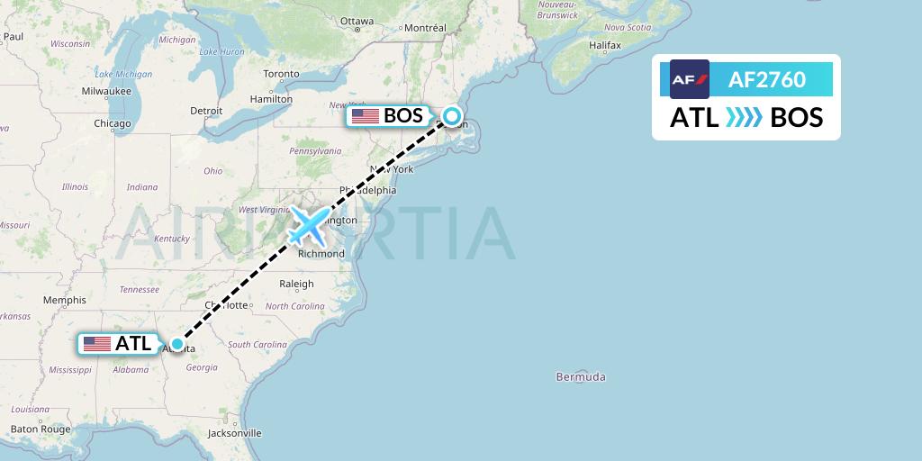 AF2760 Air France Flight Map: Atlanta to Boston