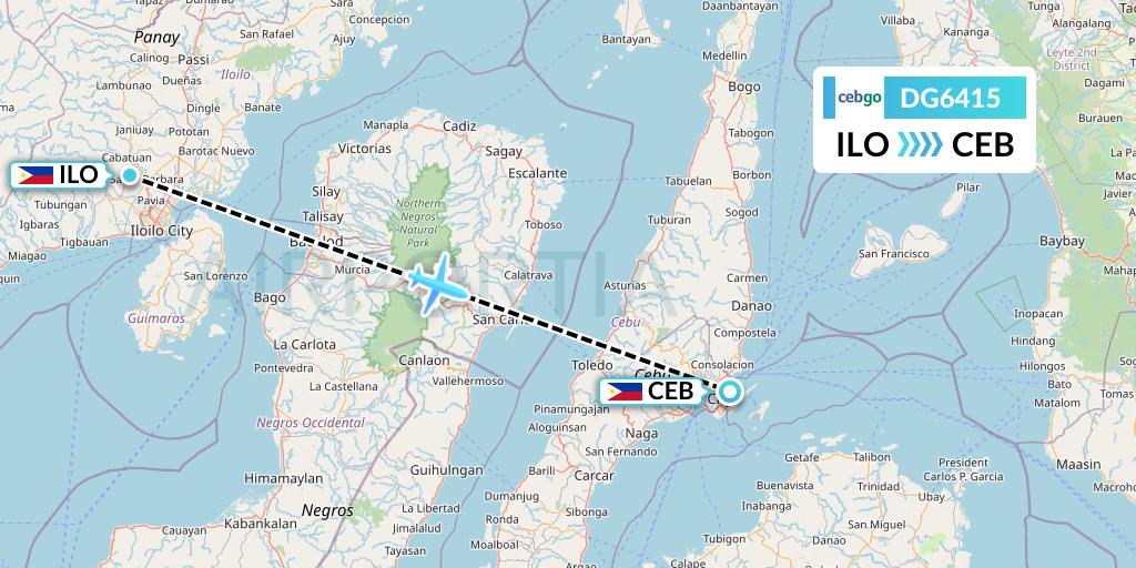DG6415 Cebgo Flight Map: Iloilo to Cebu