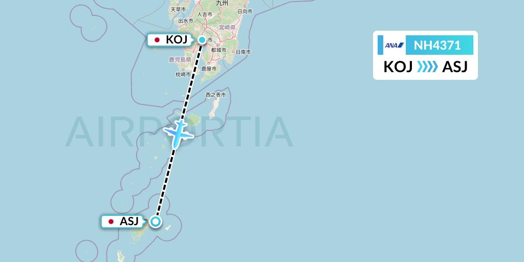 NH4371 All Nippon Airways Flight Map: Kagoshima to Amami